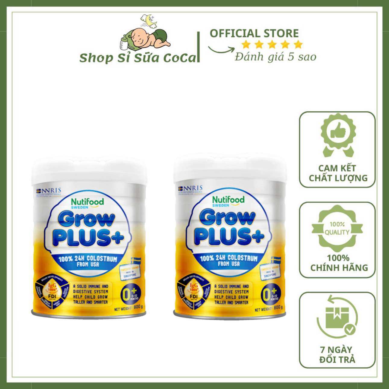 Combo 2 hộp Growplus Vàng 0+ 800gr sữa non Nutifood