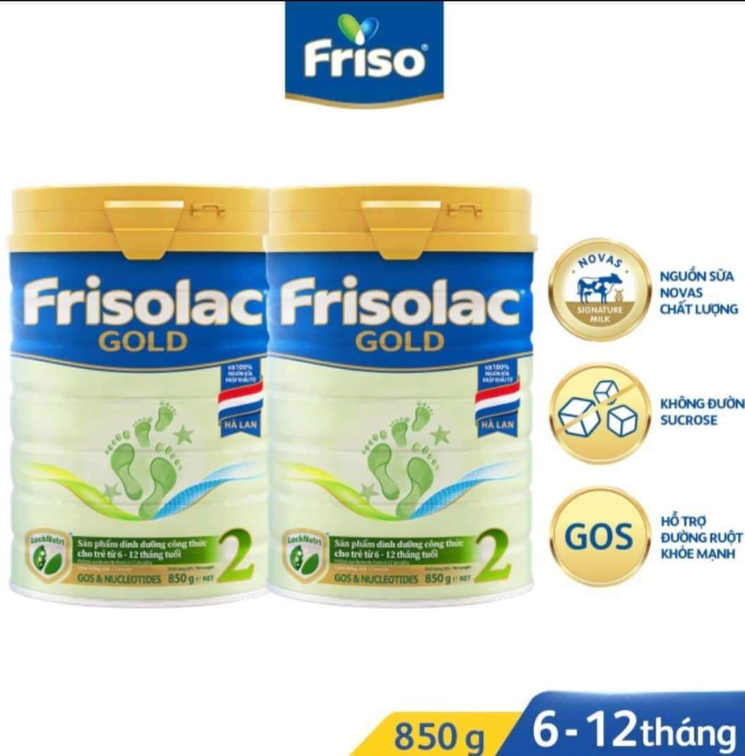 2 lon sữa bột Frisolac Gold 2 850g cho trẻ 6 đến 12 tháng date mới