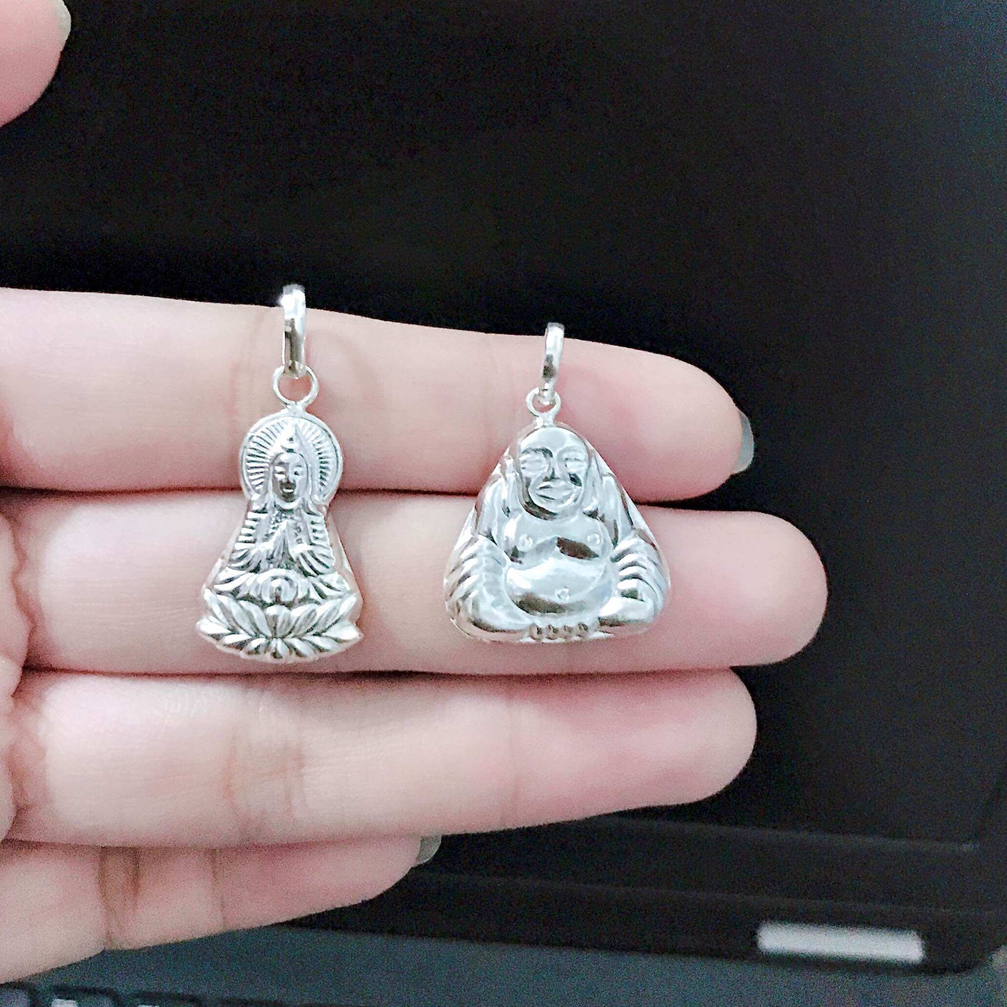 Mặt dây chuyền bạc ta Phật bà quan âm, Phật di lặc