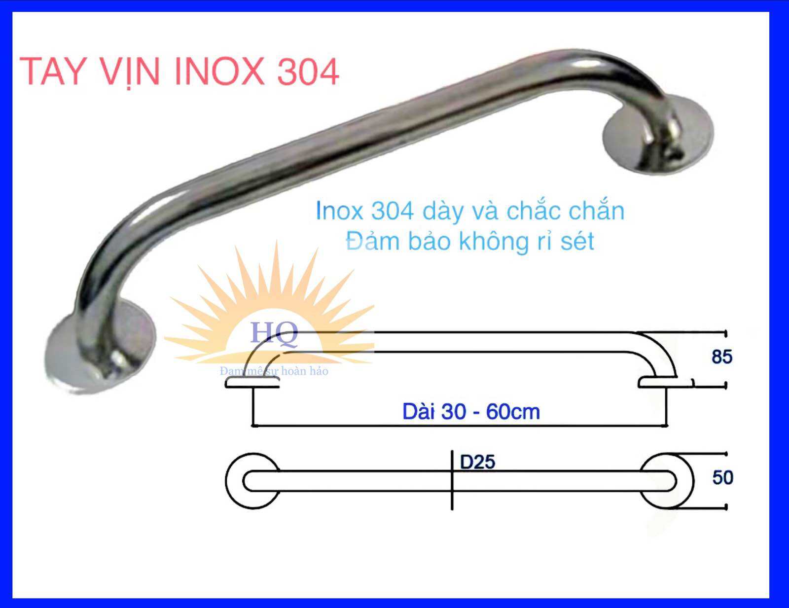 Tay vịn nhà vệ sinh - Tay vịn nhà tắm Inox 304 dày nặng kèm ốc vít