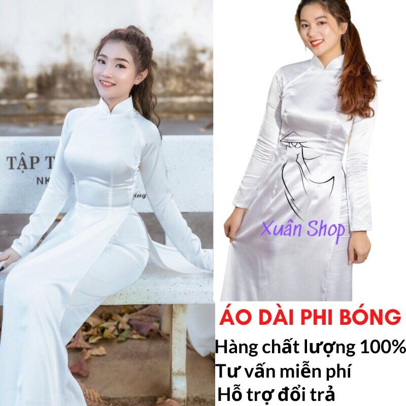 Áo dài trắng Sứ truyền thống học sinh lụa phi bóng 02 tà/ áo dài nữ sinh / áo dài học sinh cấp 3/ áo dài truyền thống