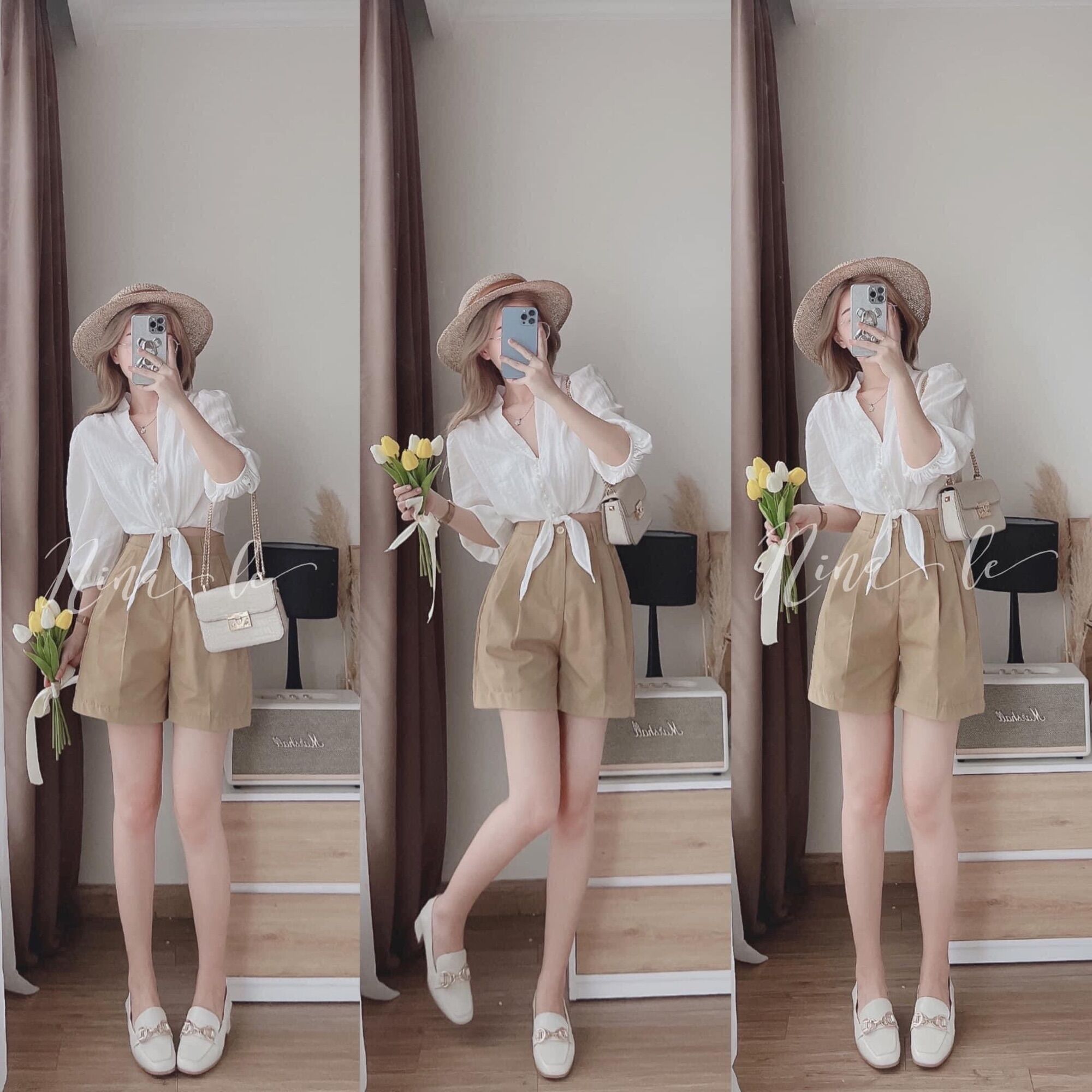 SET ÁO CROPTOP CỘT NƠ EO KÈM QUẦN SHORT CỰC XINH