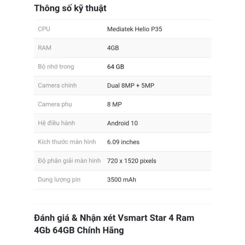 Điện thoại Vsmart Star 4 (4/64GB) Mới chính hãng