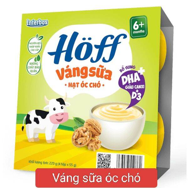 Váng sữa trẻ em Hoff vị Vani,Hạt dẻ,Óc chó,Sữa non (Vỉ 4 hộp/220g)