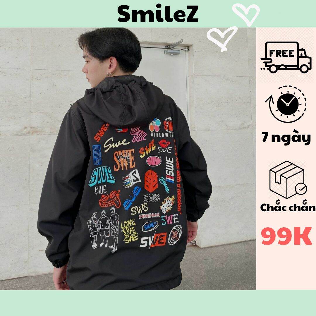 Áo Khoác Dù Nam Nữ SWE LOGOS Unisex Form Rộng Có Nón Vải Dù Mero 2 Lớp Năng Động Cá Tính