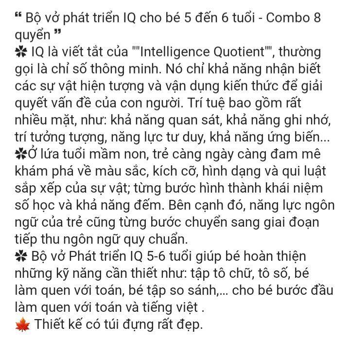 [HCM] PHÁT TRIỂN IQ CHO BÉ 5-6 tuổi ( túi 8 cuốn)