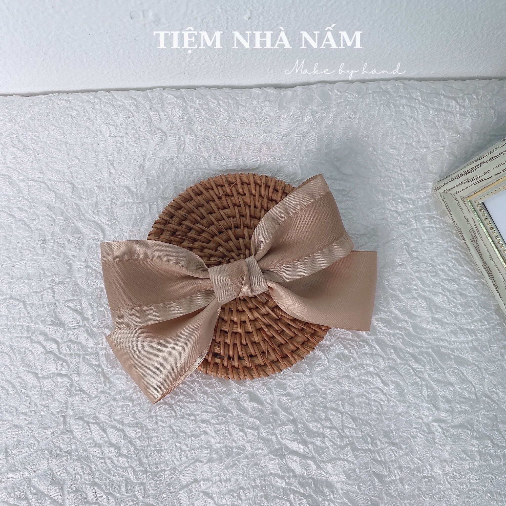 🎀 KẸP TÓC NƠ VIỀN BÈO PHỐI SATIN TIỂU THƯ - [ Nhà Nấm handmade ]