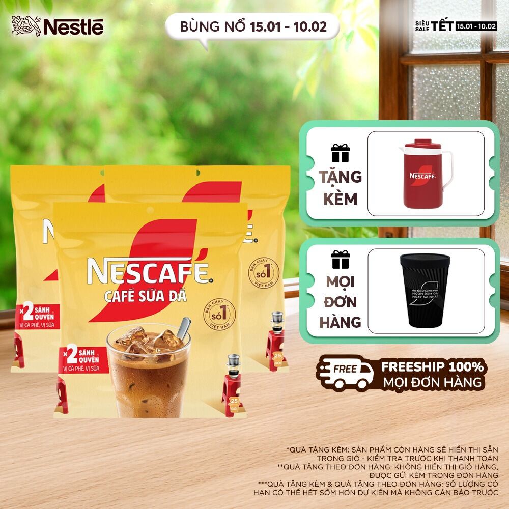 [ƯU ĐÃI THÁNG 2] [Giao hàng toàn quốc] Combo 3 Bịch Cà phê sữa NESCAFÉ Cà phê sữa đá 25 gói x 24 g)