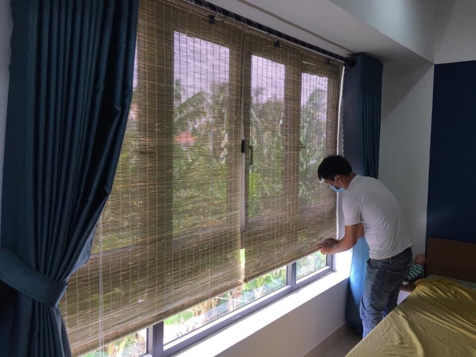 Mành che nắng trang trí 1m 5 x 1m 9 2 mặt trắng ,xanh