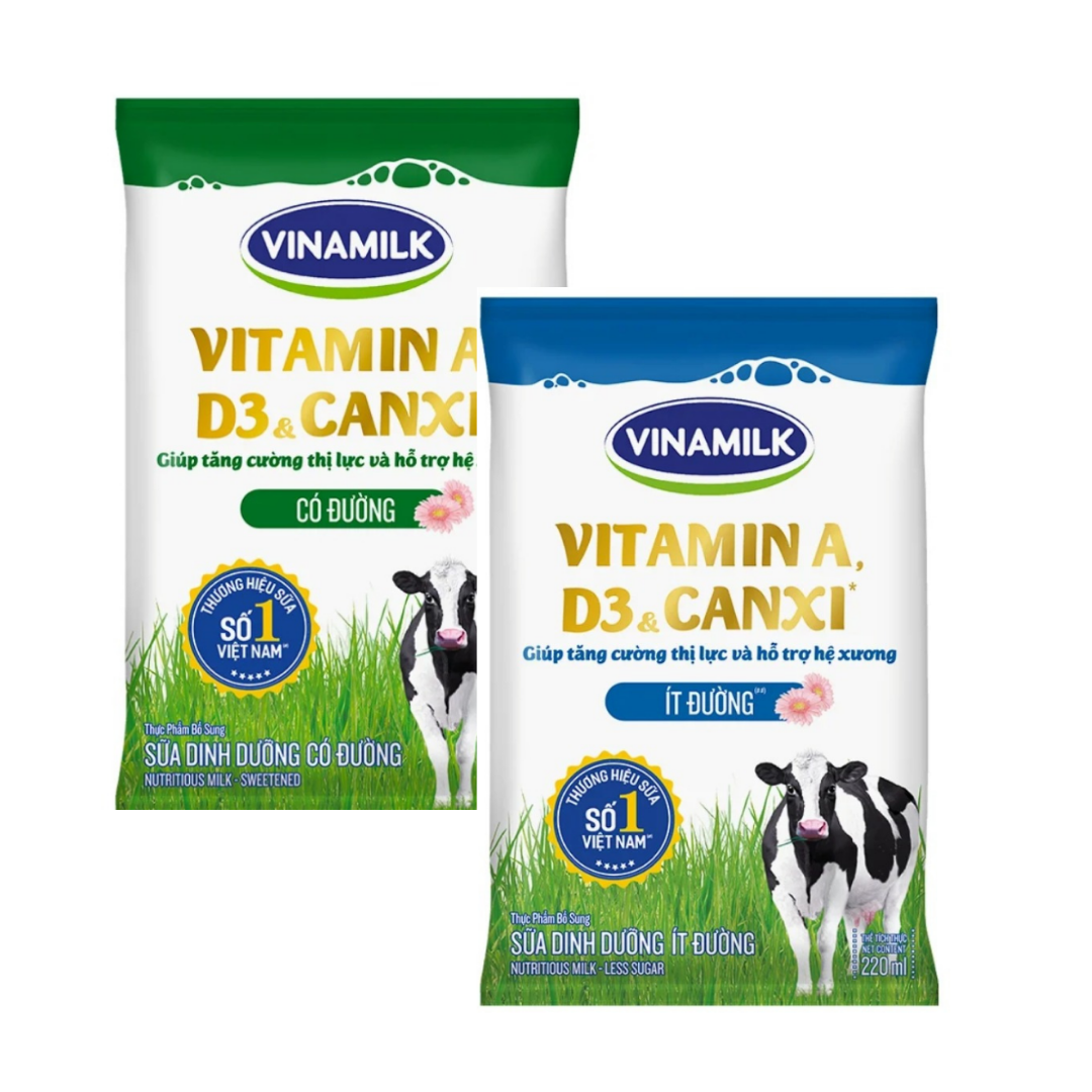 Sữa tươi tiệt trùng vinamilk bịch 220ml đủ vị date mới