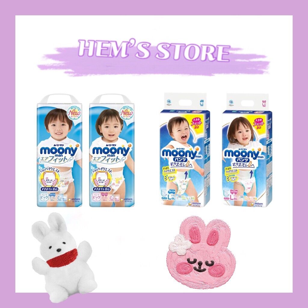Tã Bỉm Moony Xanh Tiêu chuẩn Nội Địa Nhật Chính Hãng Cộng Miếng/ Đủ Dòng Dán/Quần Đủ Size NB96/S90/M68/L58/L50/XL44