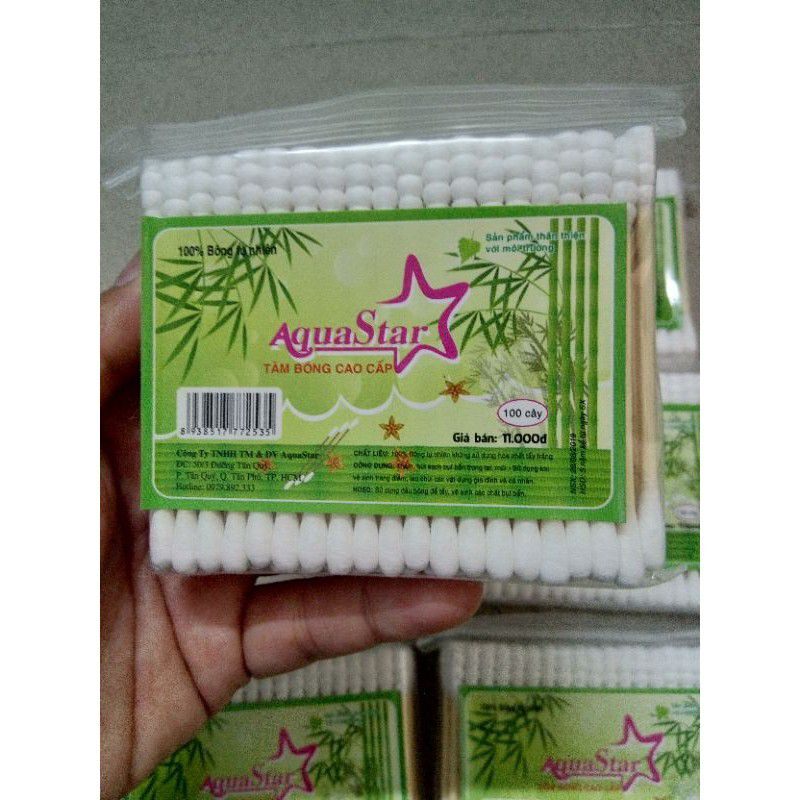 Tăm Bông ráy tai thân gỗ 100 que AquaStar