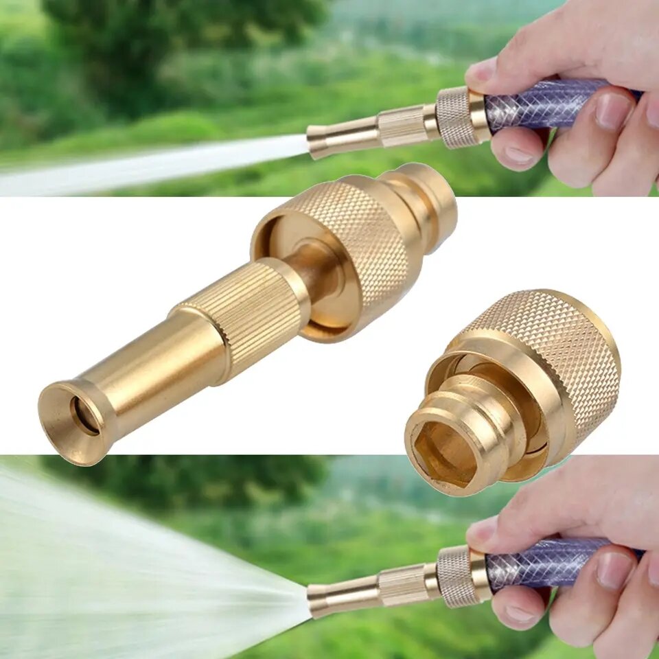 Đầu vòi xịt tăng áp bằng đồng rửa xe áp lực cao, tưới cây điều chỉnh nhiều chế độ (không cần đai siết)