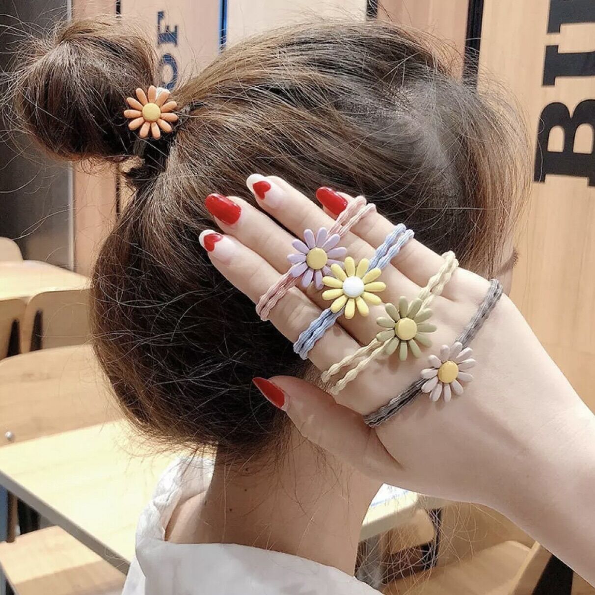 Dây cột tóc hoa cúc xinh xắn dễ thương, dây thun cột tóc phong cách Hàn Quốc