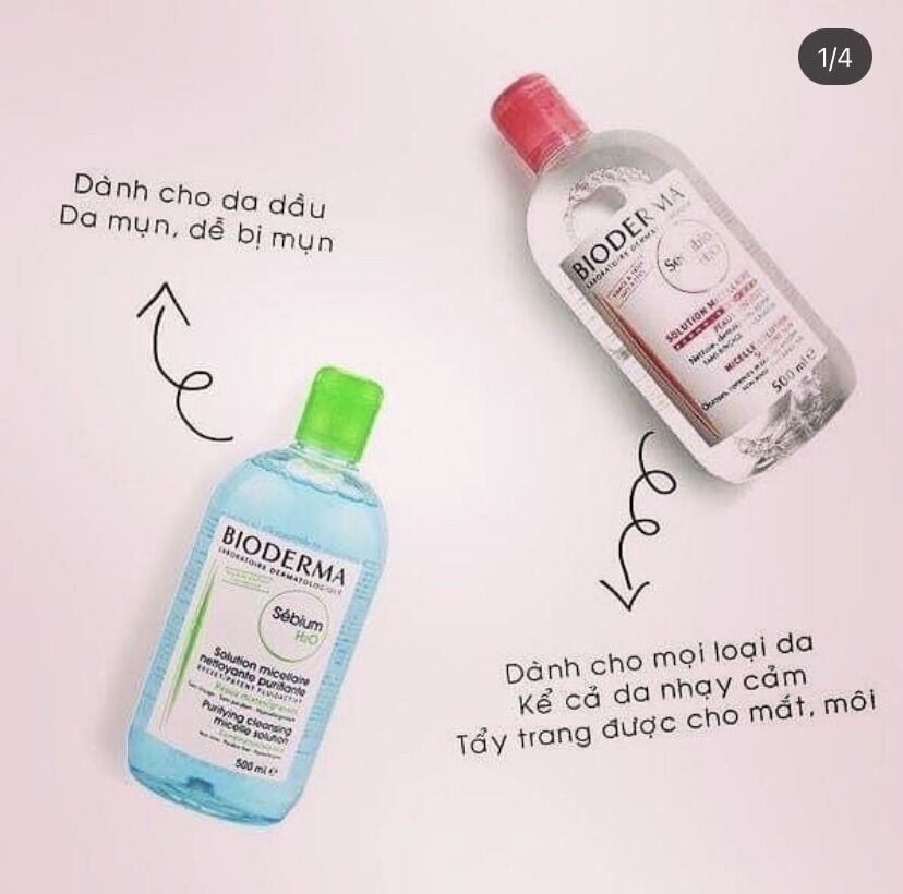 💦tẩy trang bio hồng - xanh hàng pháp ❗️chai to 500ml