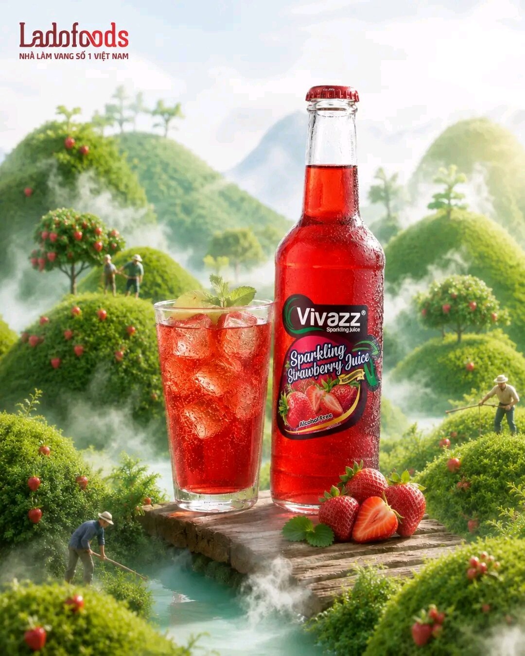 Vivazz sparkling juice - Nước nho đỏ có gas vị dâu tây 275ml