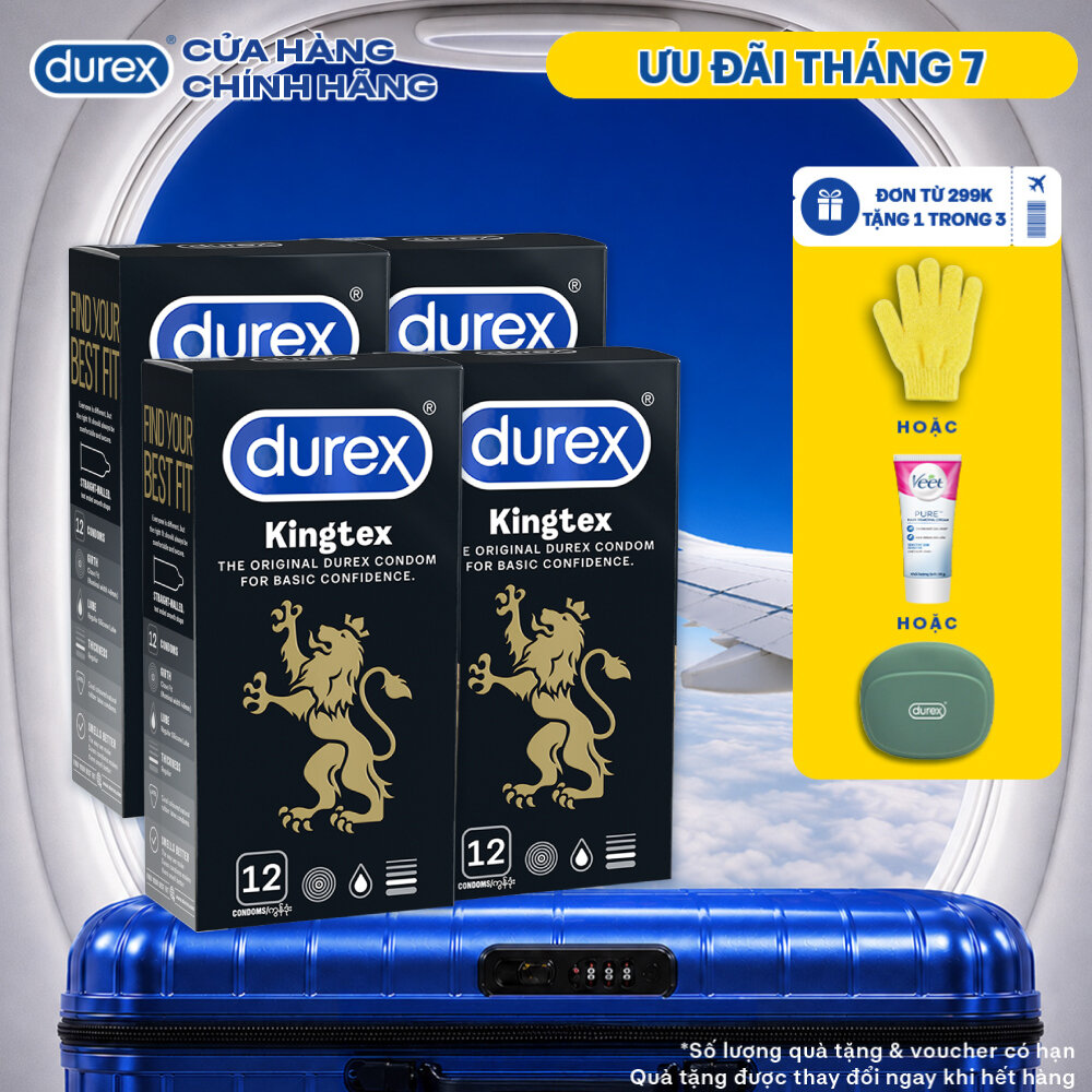 Bộ 4 hộp bao cao su Durex Kingtex bôi trơn, ôm sát size 49mm, 12 bao/hộp