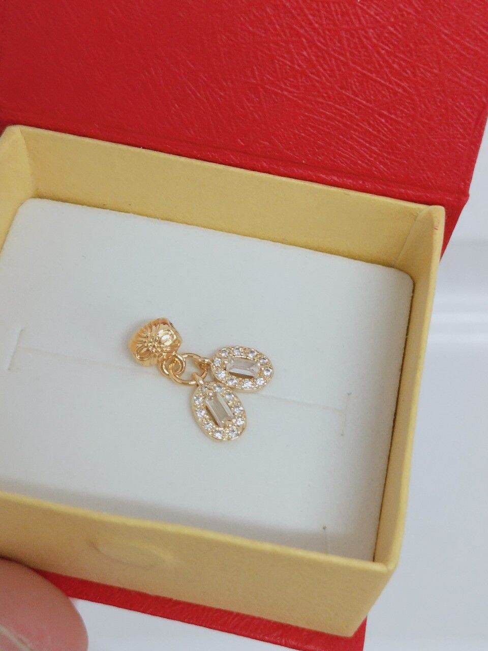 Charm ống lùa 2 hạt đậu may mắn đính đá đẹp xâu vòng