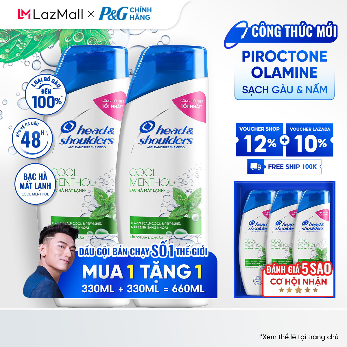 [Voucher 12%] [Mua 1 tặng 1] Dầu Gội HEAD & SHOULDERS Bạc Hà Mát Lạnh/ Giảm Ngứa Da Đầu/ Băng Lạnh Sạch Gàu Chai 330ML/ 480ML/ 550ML