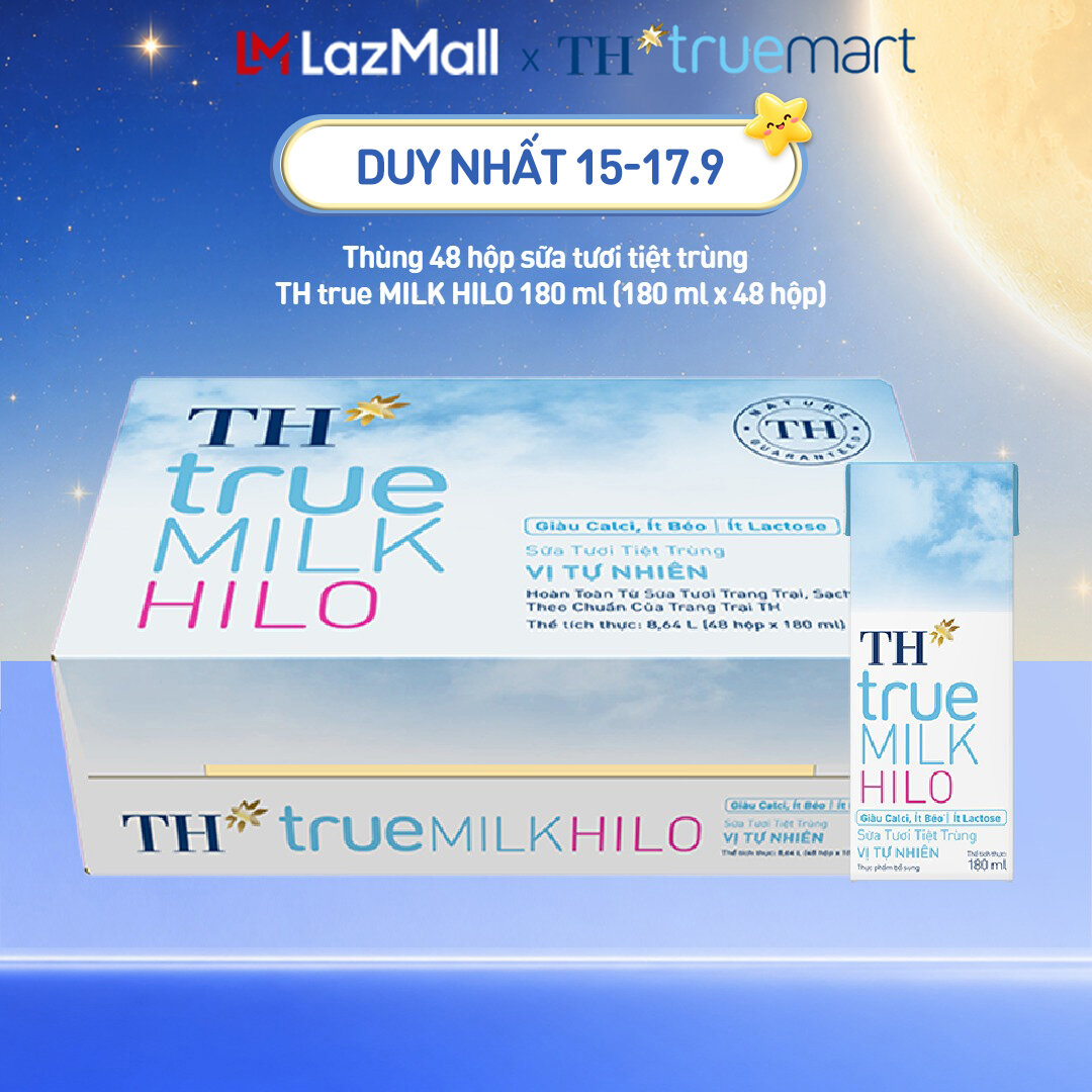 Thùng 48 hộp sữa tươi tiệt trùng TH true MILK HILO vị tự nhiên 180 ml (180 ml x 48)
