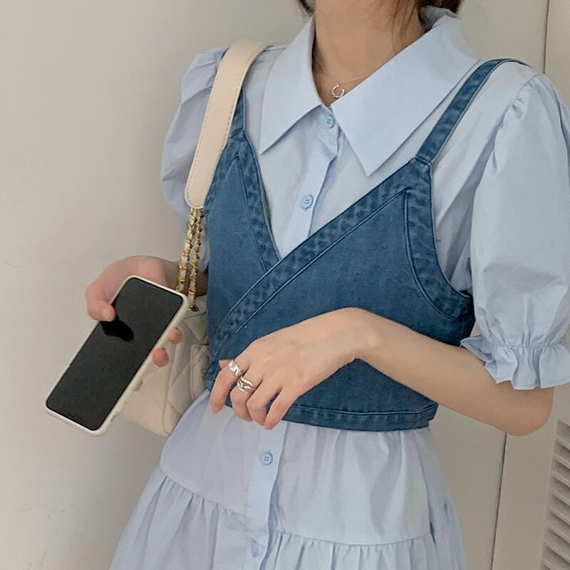 Bộ Đồ Vest Denim Mùa Hè Mới Cho Nữ Bộ Váy Và Áo Vest Denim Thời Trang Bộ Đồ Hai Mảnh Hoàn Hảo Cho Mù