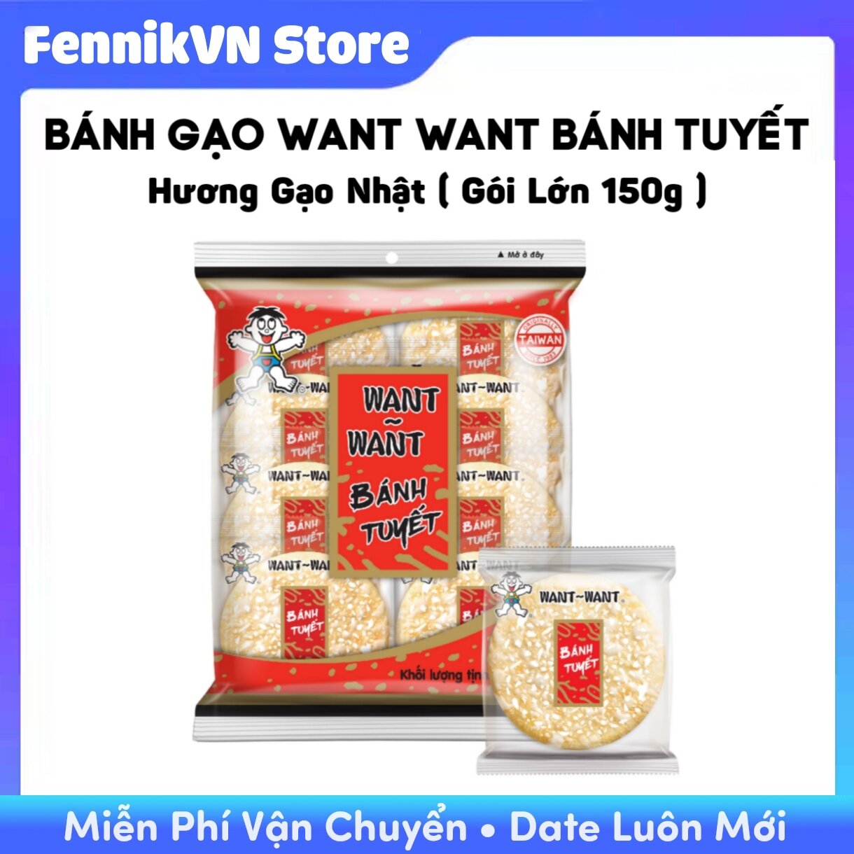 Bánh gạo want want / bánh tuyết hương gạo nhật - gói lớn 150g