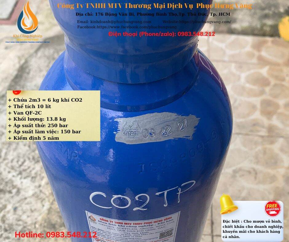 Bình Khí Co2 Hàn Mig 10Lít (6kg Khí Co2)