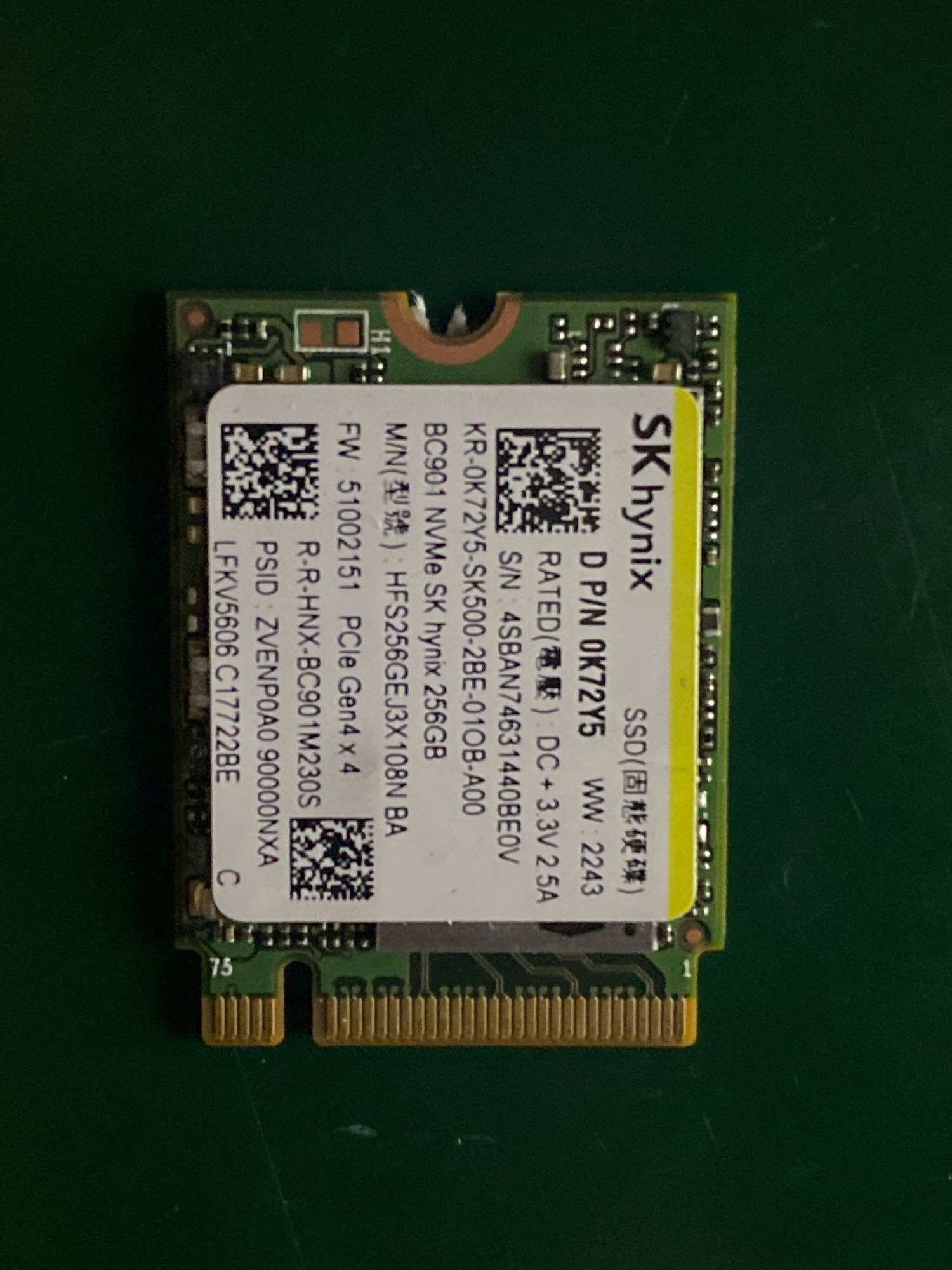 Ổ ssd 256gb chuẩn m.2 nvme 2230 tháo máy mới