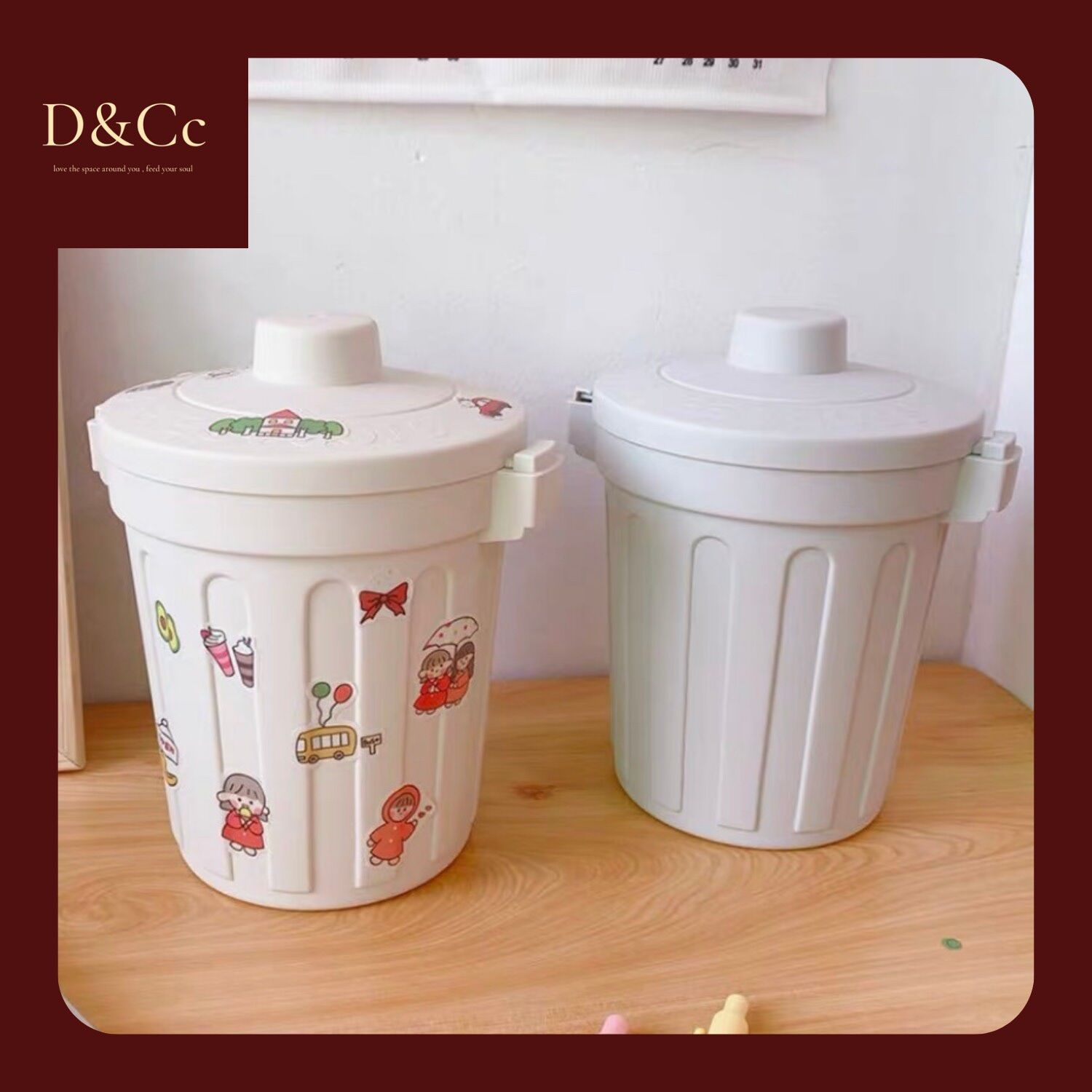 Thùng rác mini, sọt đựng rác/bút để bàn hình chiếc xô, có nắp đậy tiện ...