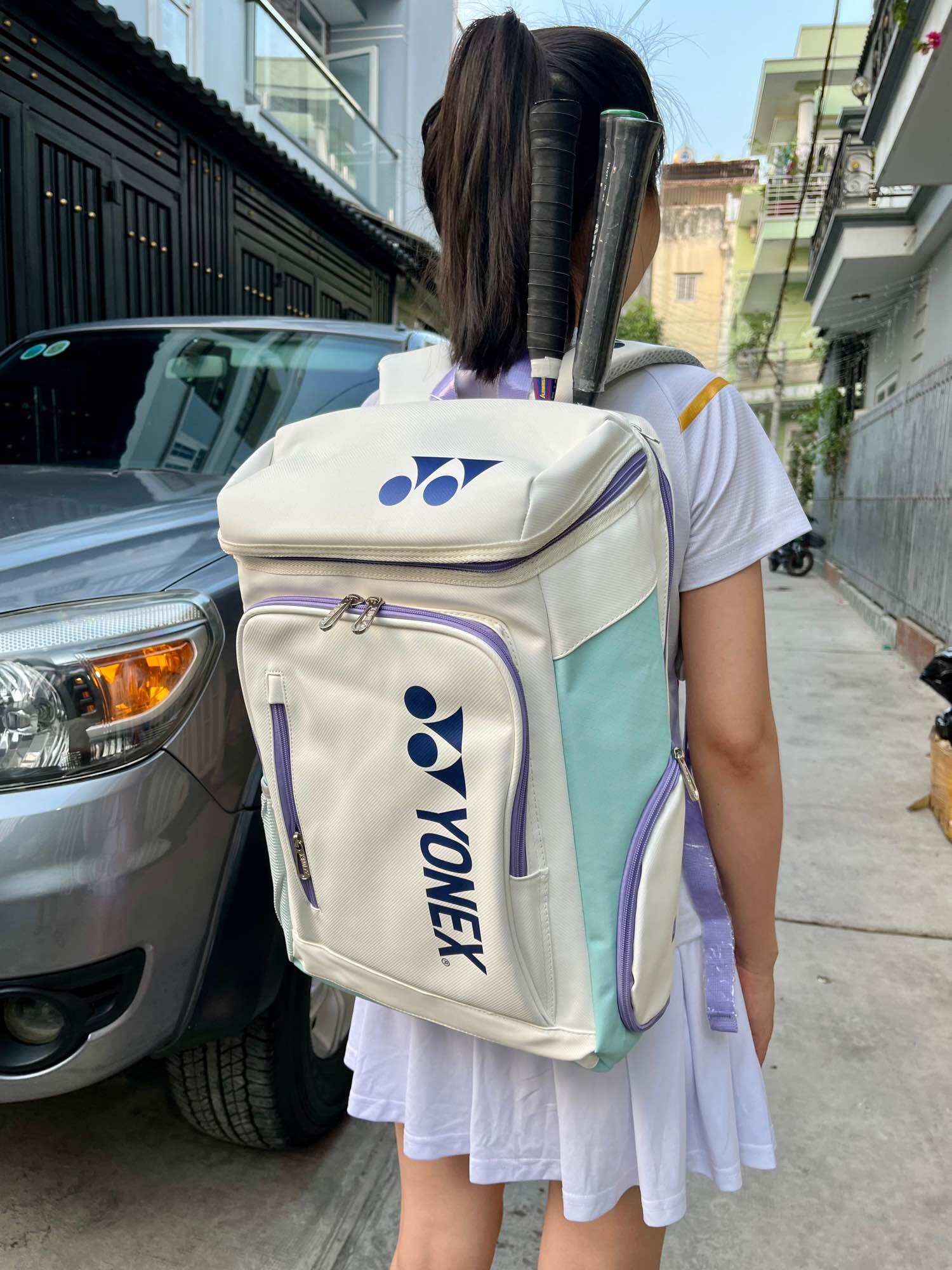 Balo yonex 1408 Xanh ngọc khoá tím logo xanh navy 2024