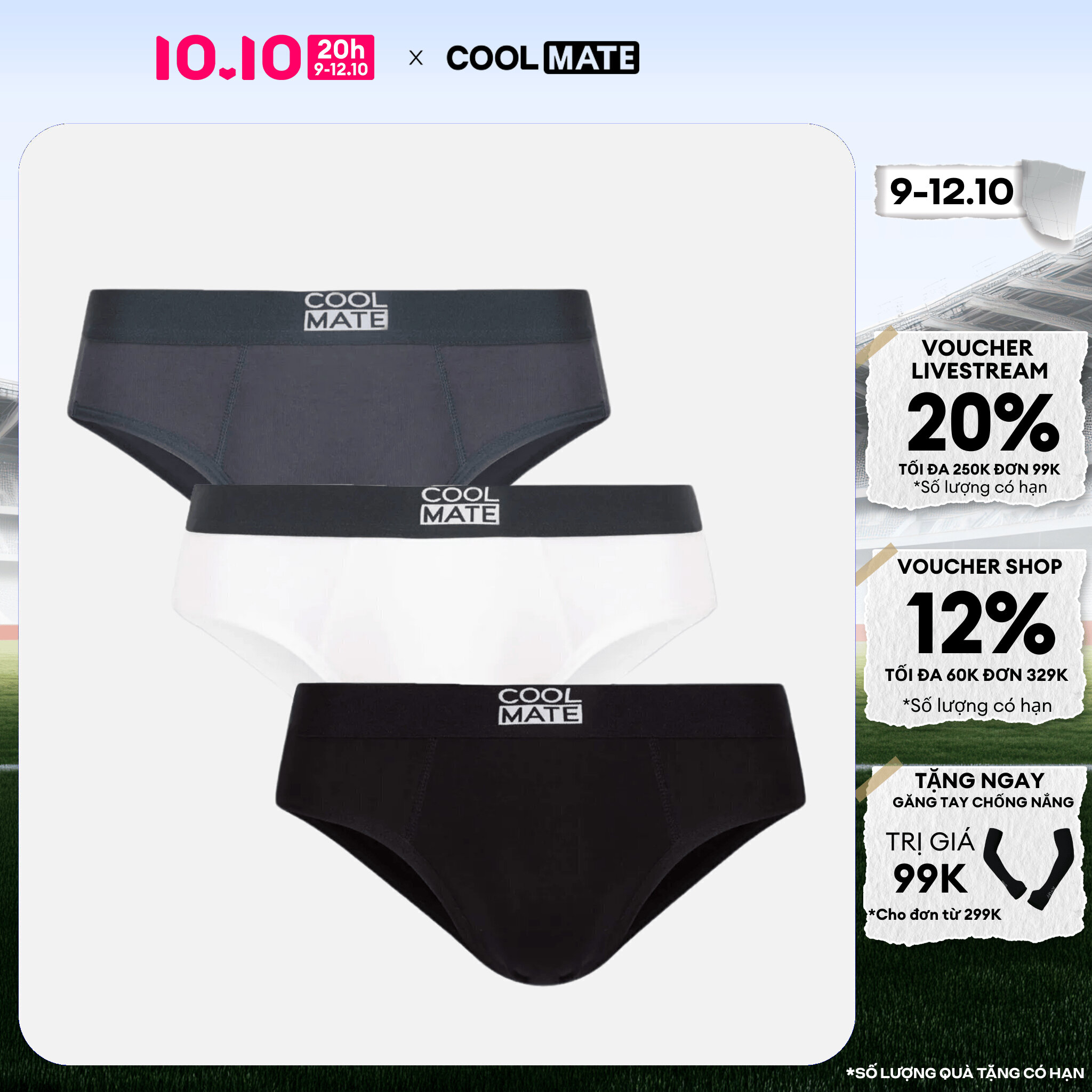 [CHỈ 20H 9-12.10 TẶNG QUÀ ĐƠN TỪ 299K]COMBO 3 Quần lót tam giác nam Brief Bamboo kháng khuẩn Coolmate