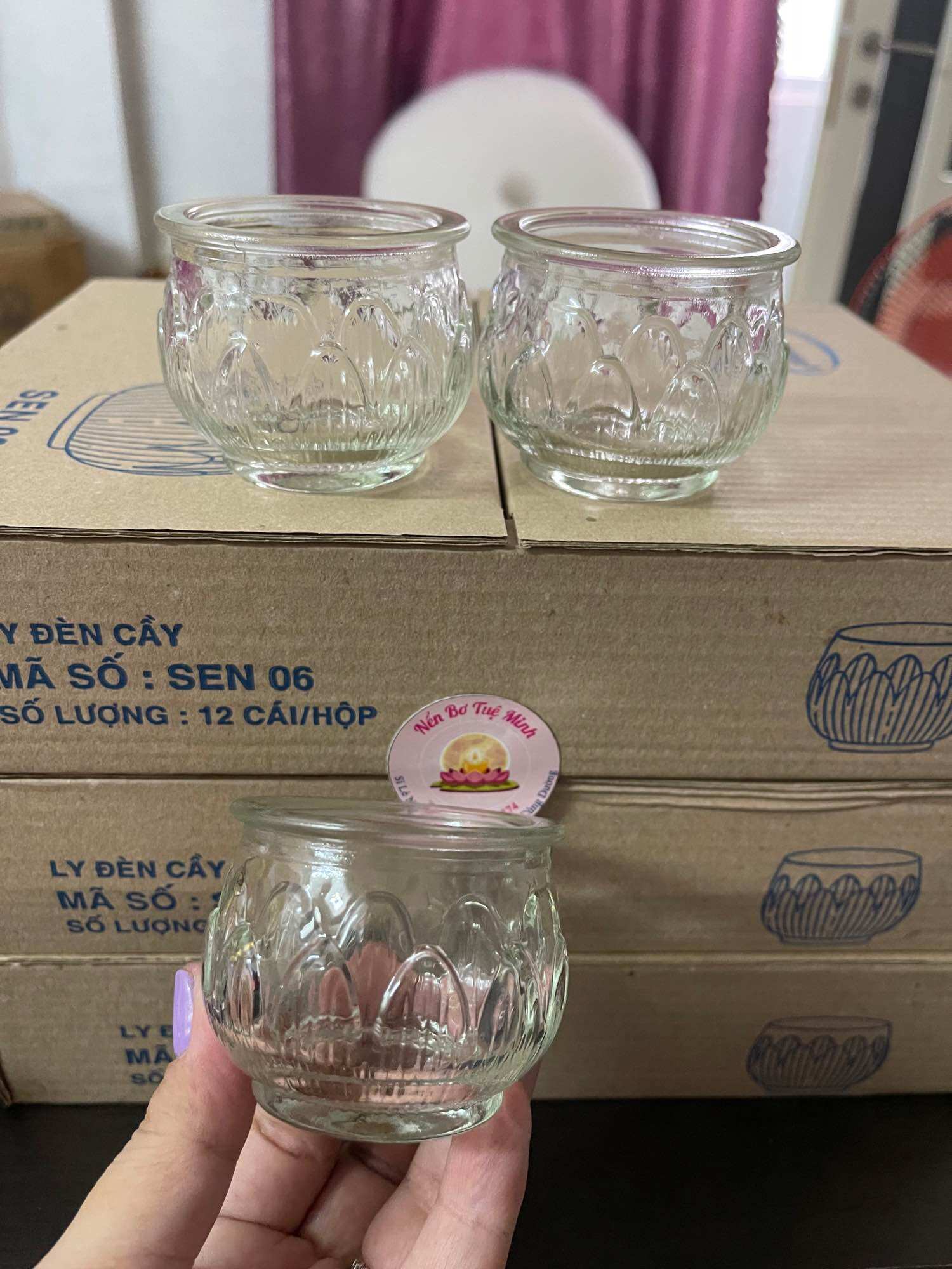 Hộp12 Ly, Cốc Làm Nến. Ly Hoa Sen 85ML (Kèm 12 Tim Nến)