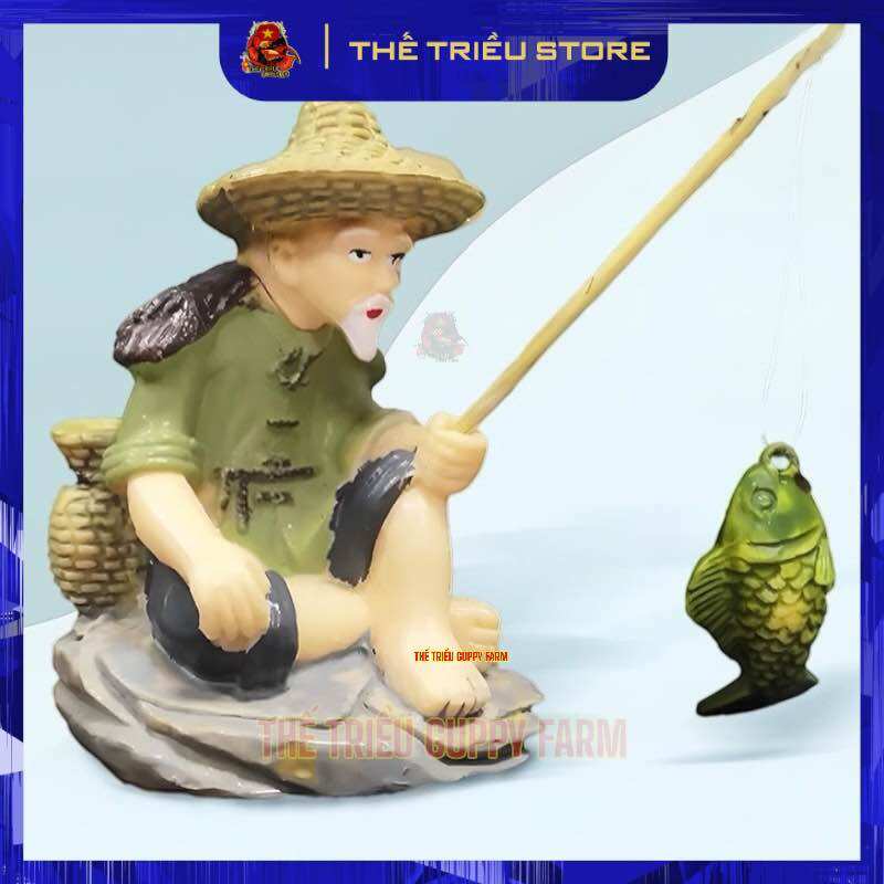 Mô hình ông già câu cá - Size lớn & size nhỏ. Trang trí bể cá, tiểu cảnh
