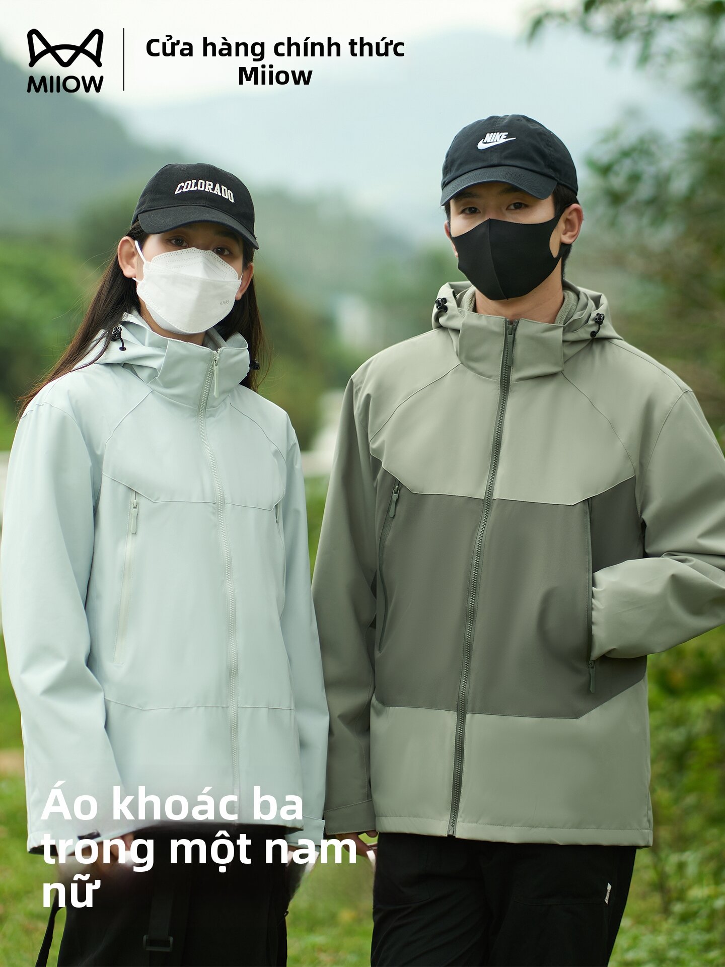 MiiOW | Couple's Windproof Waterproof 3-in-1 Jacket Hoodie Giá  1,622,000 Đồng*Miễn phí vận chuyển