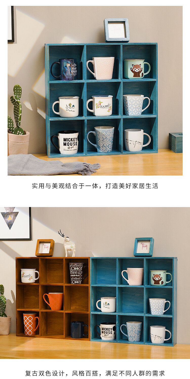 Bộ Đồ Trà Để Bàn Cổ Điển Gỗ Thật Trên Tường Tủ Đựng Đồ Ô Vuông Kệ Để Cốc Trà Ấm Trà Kệ Để Đồ Ô Vuông Cổ Điển Treo Tường