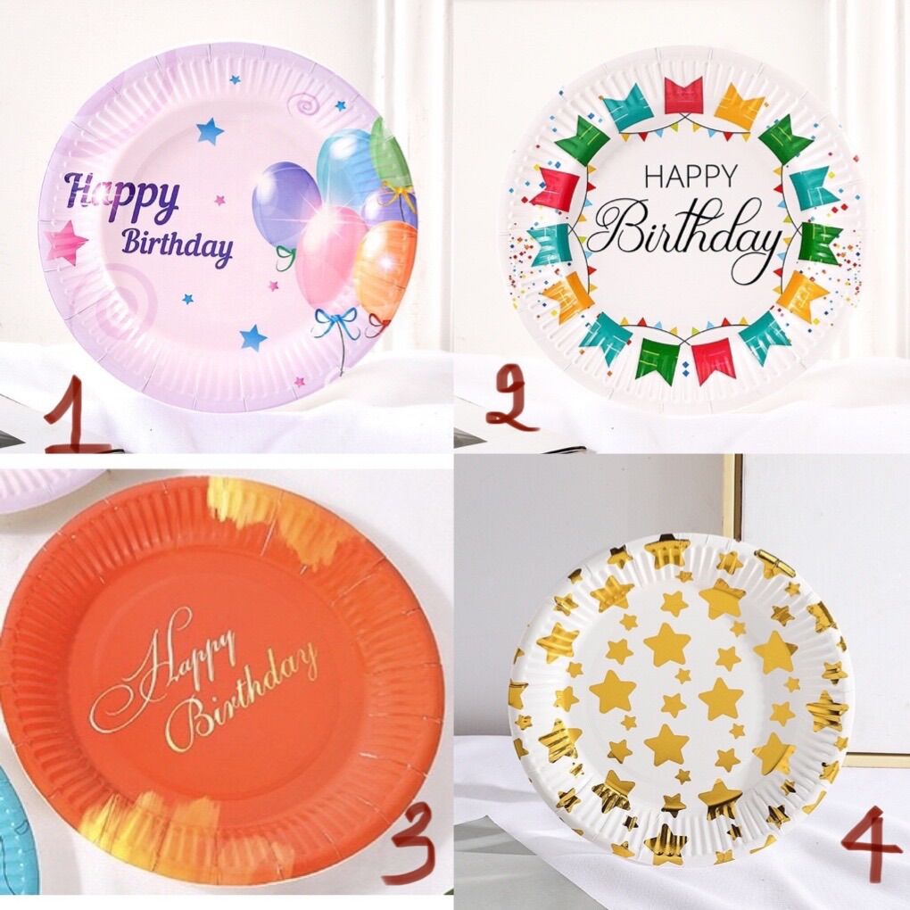Set 10 đĩa giấy Happy Birthday trang trí sinh nhật