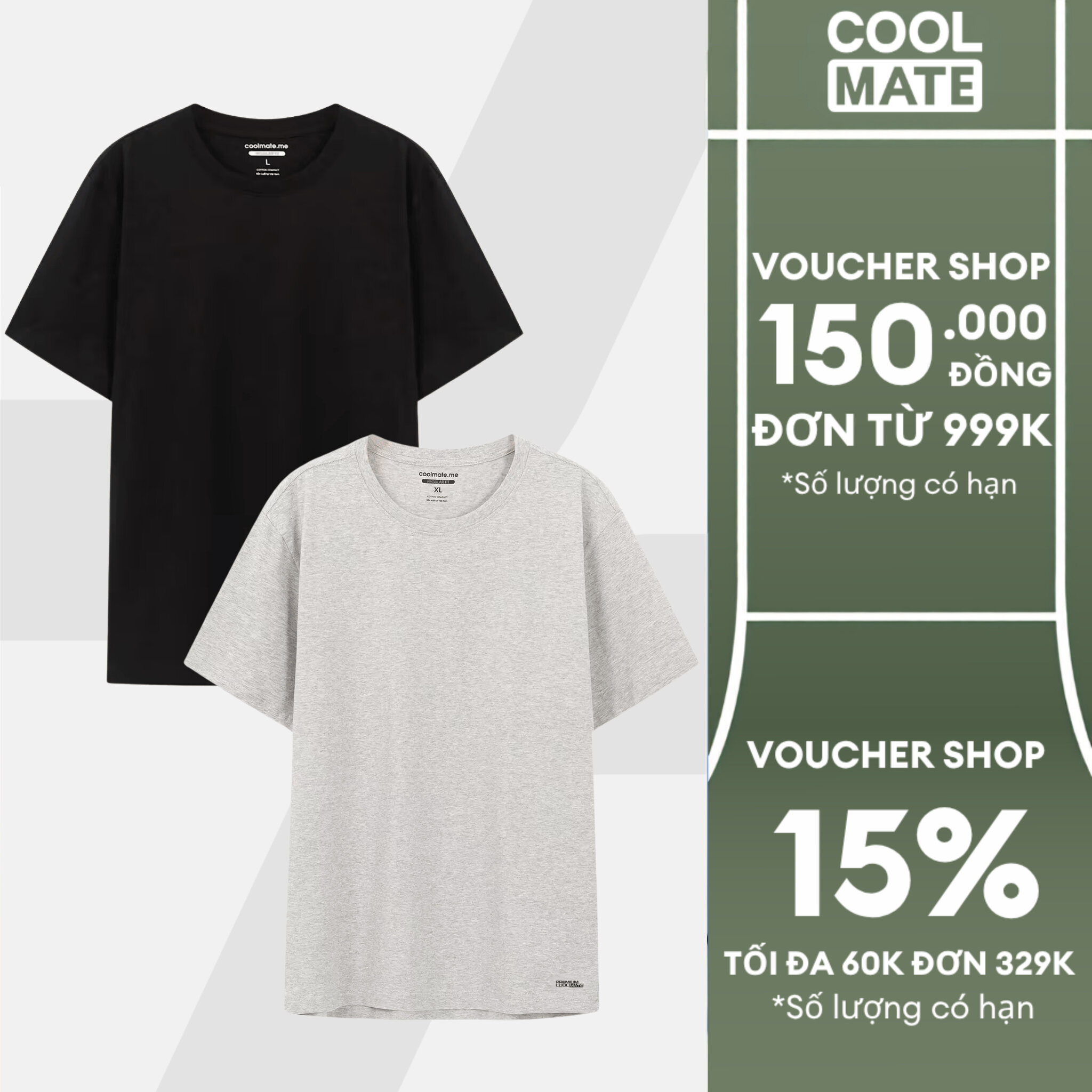 Combo 2 Áo thun nam Cotton Compact ngắn tay phiên bản Premium chống nhăn, thoáng mát nhiều màu - Coolmate