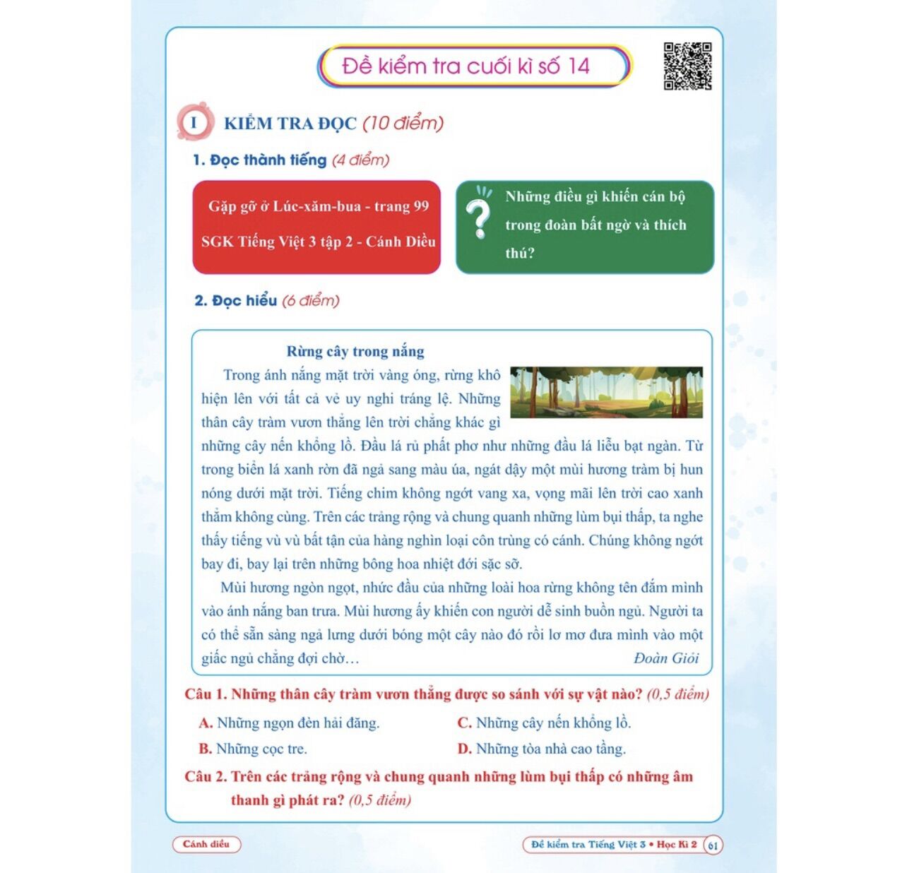 SÁCH - [ Lớp 3 - hk2 ] - Cánh diều - Đề kiểm tra tiếng việt 3 hk2