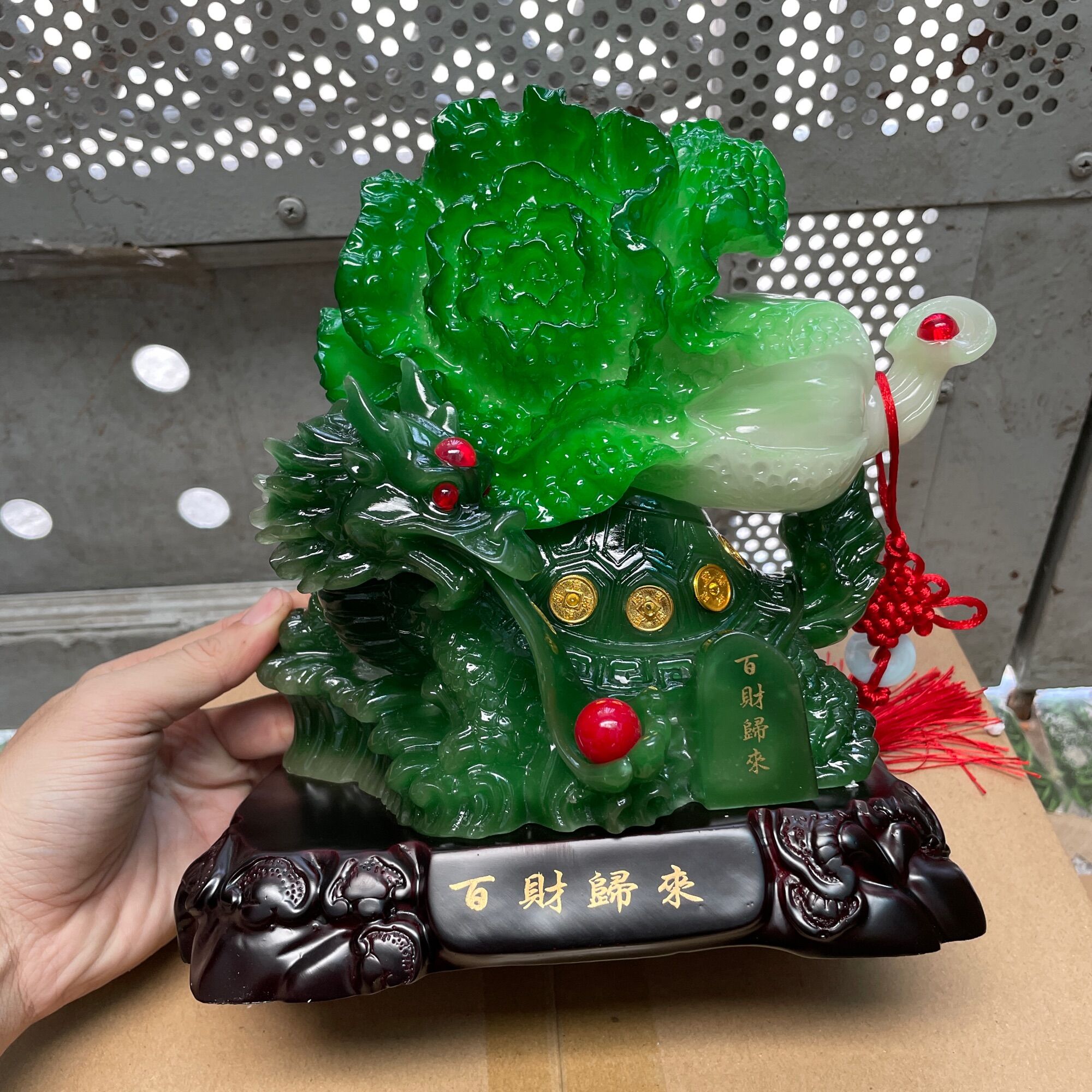 Tượng phong thủy long quy kéo bắp cải phong thủy, rùa đầu rồng, quà tặng tân gia khai trương sinh nhật trang trí nhà cửa