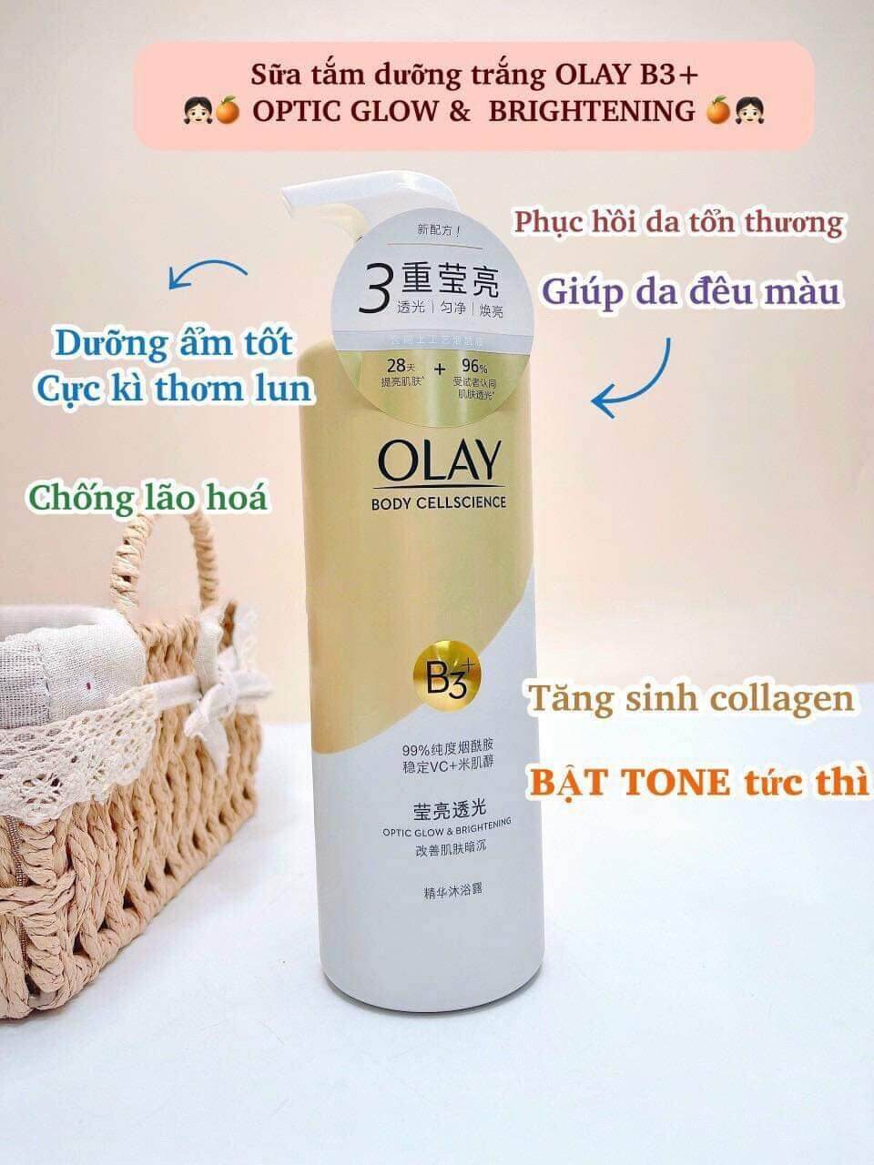 Sữa tắm dưỡng ẩm và trắng da olay body cellscience b3 500ml