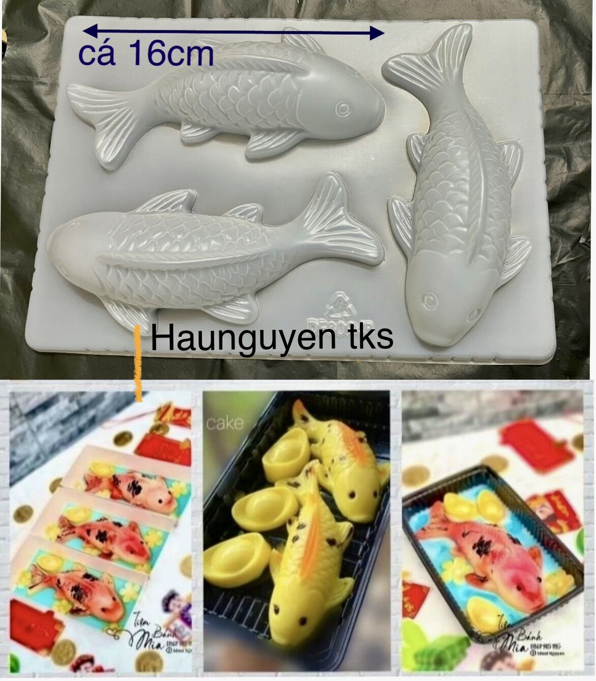 Khuôn rau câu 3 cá chép nhỏ 16cm làm bánh tổ, rau câu, làm chả lụa, chè trôi nước.