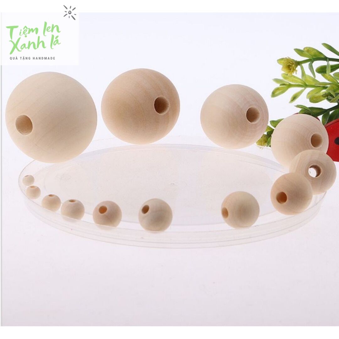 Set 20 hạt gỗ tròn size 10-20mm làm đồ handmade diy