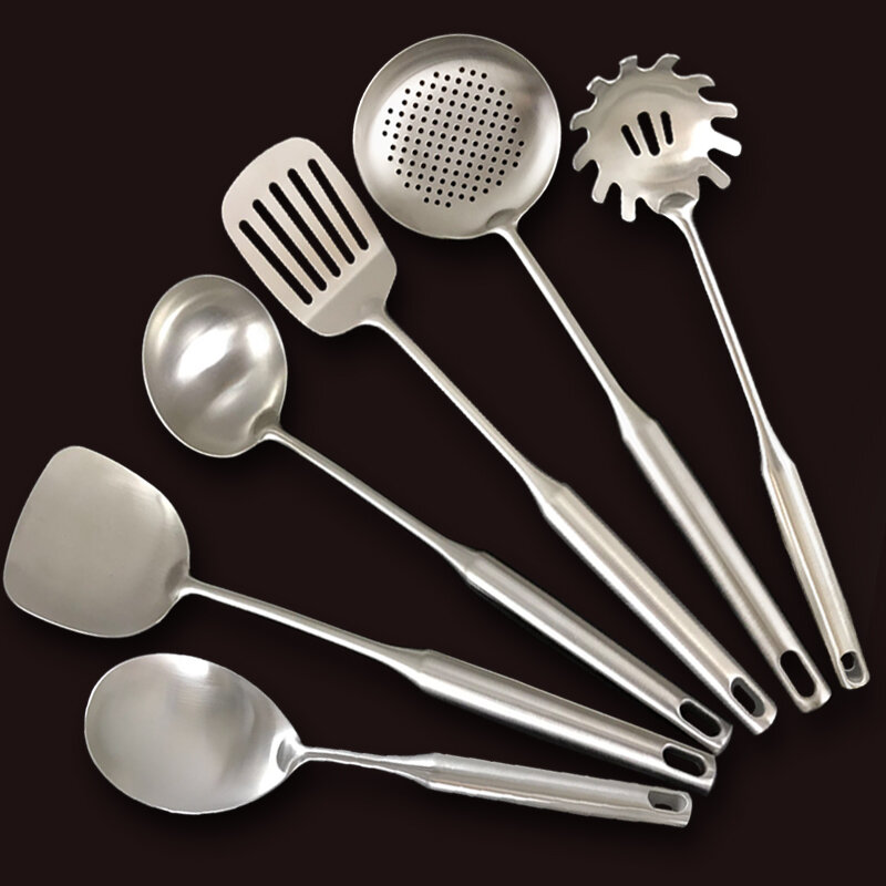 Xẻng Xào Thức Ăn Inox 304 Xẻng Nấu Ăn Cán Dài Dày Dặn Muôi Canh Chống Nóng Nhất Thể Nhà Bếp Xẻng Sắt Chảo Chống Dính Gia Dụng