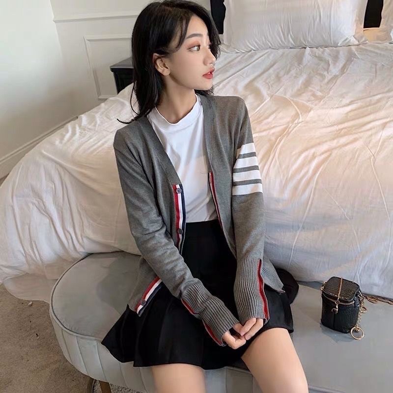 Áo Cardigan Thom Len Mỏng Hoạ Tiết Bốn Sọc