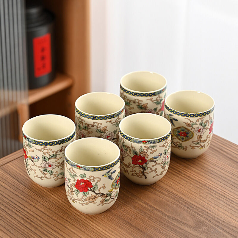 Ceramic Large Capacity Beaker Kung Fu Tea Set Large Tea Cup Single Tea Cup 6 Pack Storage Drain Rack Set C