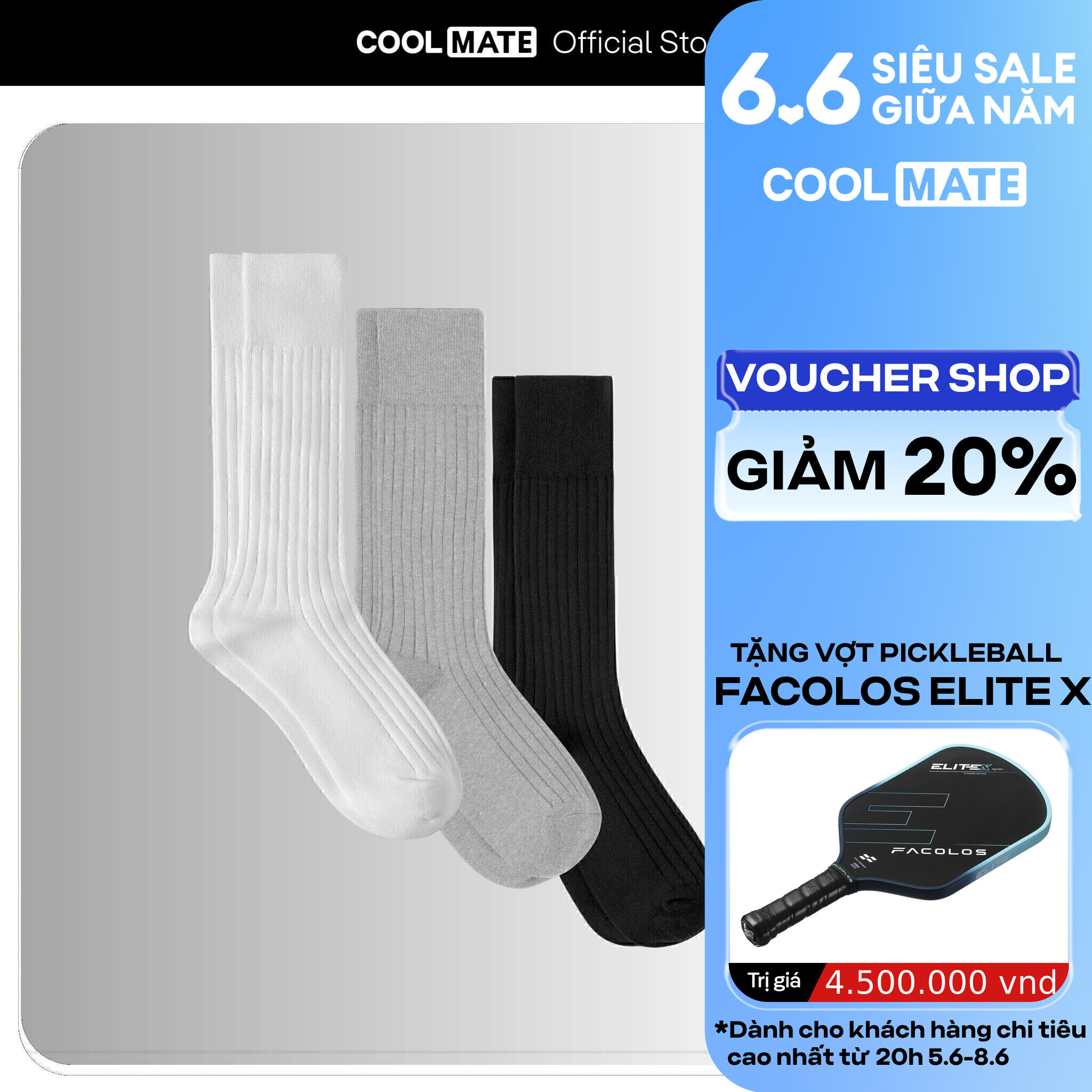 Combo 3 đôi Tất cổ dài Cotton Ribbed Thoáng khí Coolmate