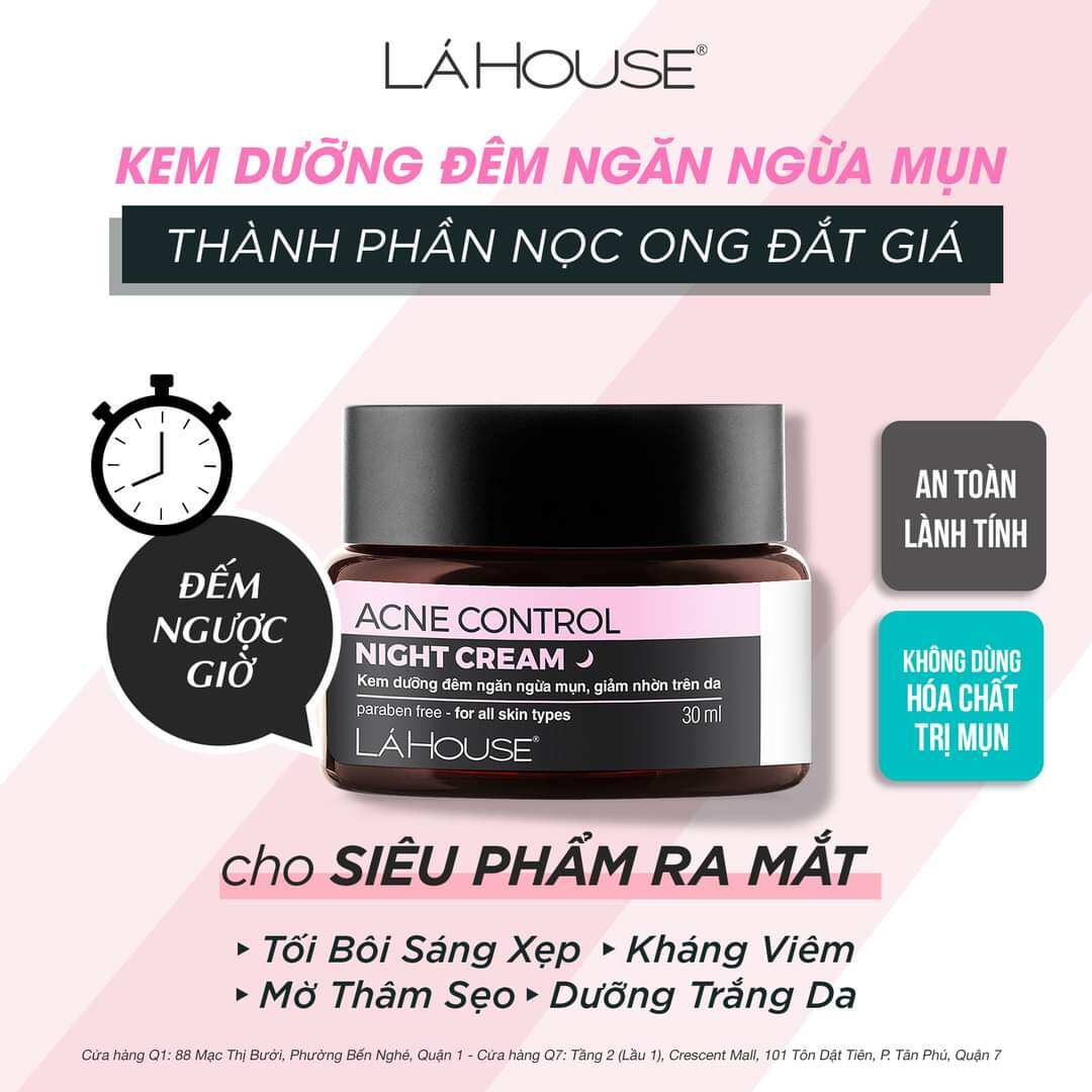 Kem dưỡng đêm ngăn ngừa mụn 10ml acne control night cream lá house