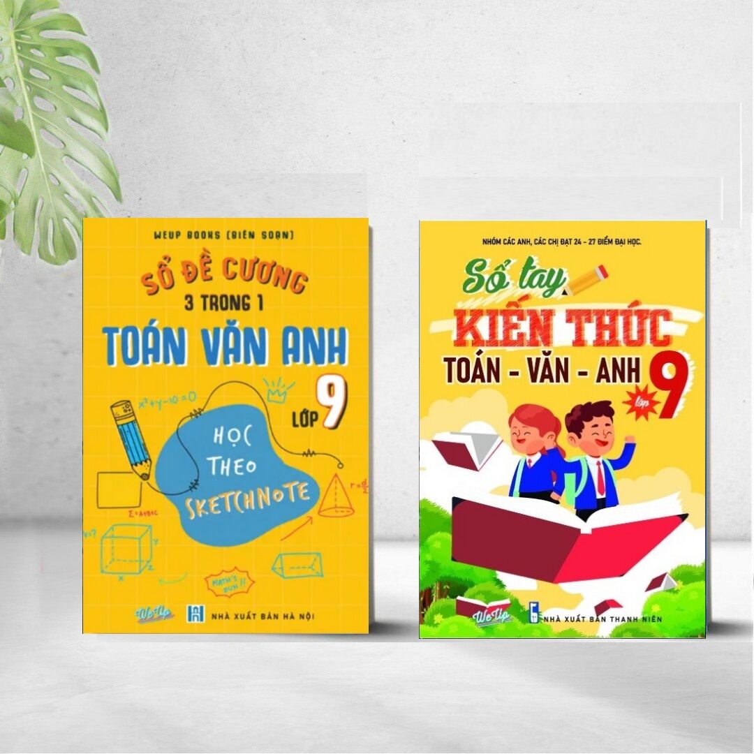 Combo 2 cuốn sổ đề cương 3 trong 1 toán văn anh lớp 9 và sổ tay kiến thức toán anh văn lớp 9