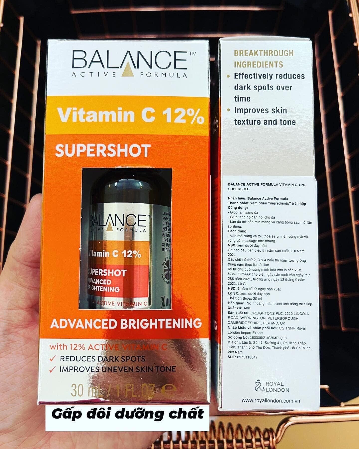 Serum Balance Vitamin C 12% 30ml sáng da, mờ thâm
