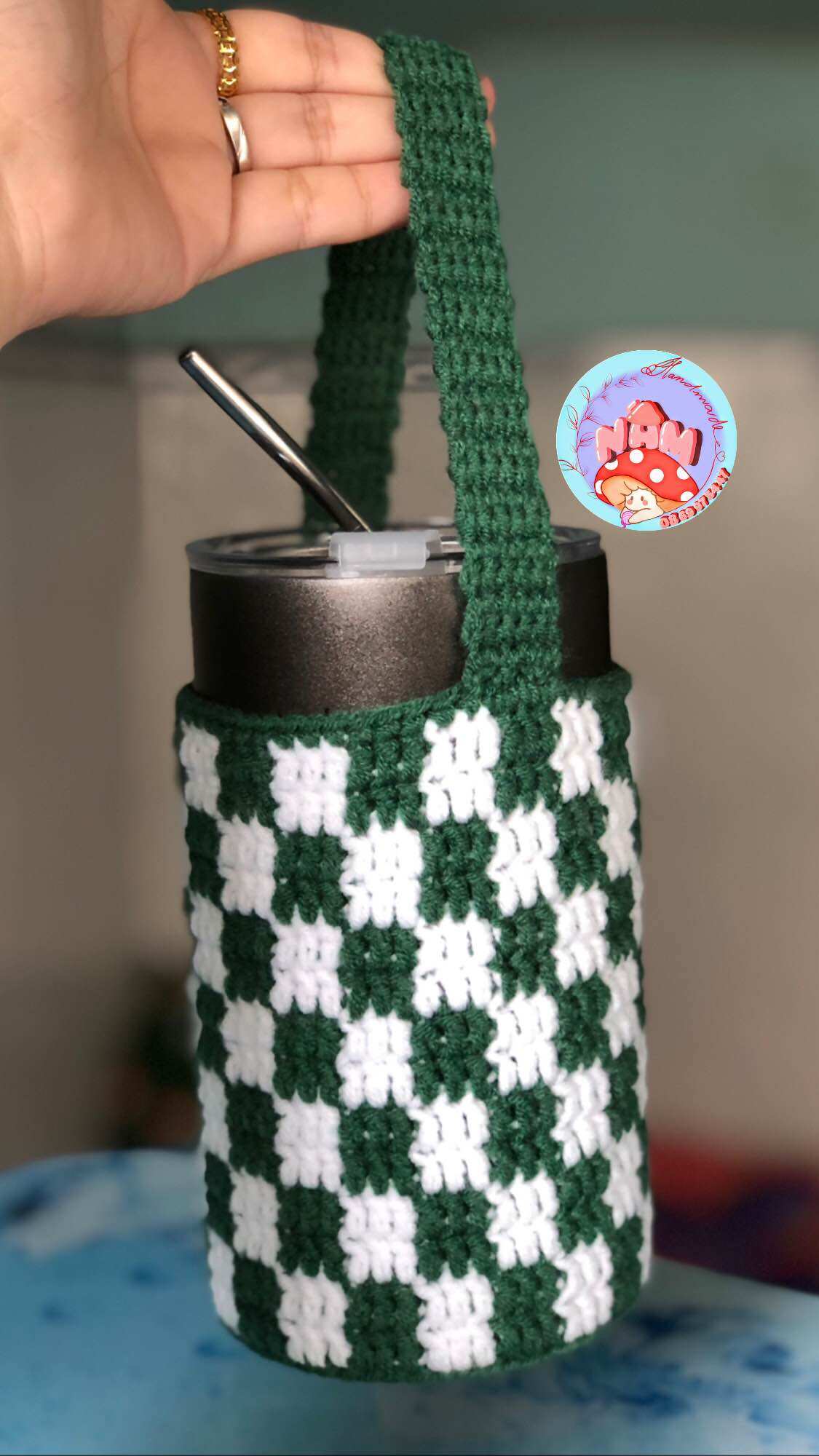 Túi đựng ly giữ nhiệt caro handmade